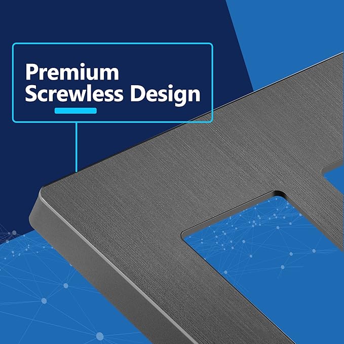 LIDER Brushed Finish Decorator Switch Cover, Screwless Wall Plate, Mid-Size 2-Gang 4.88" x 4.92", Unbreakable Polycarbonate Thermoplastic, UL Listed, LSWP-32M-BSG, Brushed Space Gray