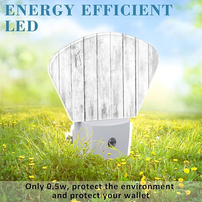 White Wooden Texture Night Light, Old Wood Grain Nightlight Plug into Wall with Dusk to Dawn Sensor for Kid Girls Boys Women Men Bedroom, Hallway, Kitchen, Bathroom, Stairs Decor