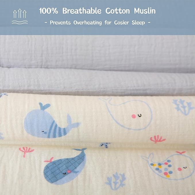 Cotton Muslin Toddler Comforter/Quilt,Ultra Soft & Breathble Muslin Toddler Blanket,All Season Baby Blankets for Boys and Girls, Machine Washable,41"x48"