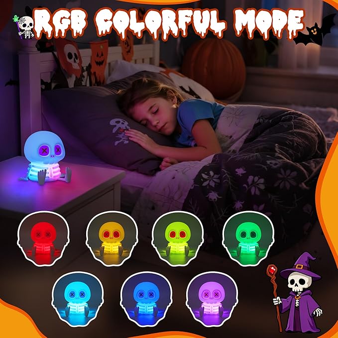 Ammonite Skeleton Night Light, Silicone Skull Lamp, 8 Colors & 2-Level Adjustable Warm Light, Touch Control LED Bedside Lamp for Home, Gaming Room, Halloween Decor, Gift for Christmas Birthday
