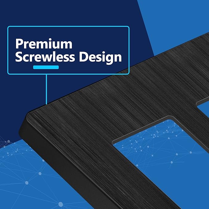 LIDER Brushed Finish Double Decorator Switch Cover, Screwless Wall Plate, Mid-Size 2-Gang 4.88" x 4.92", Unbreakable Polycarbonate Thermoplastic, UL Listed, LSWP-32M-BBK10P, Brushed Black, 10 pack