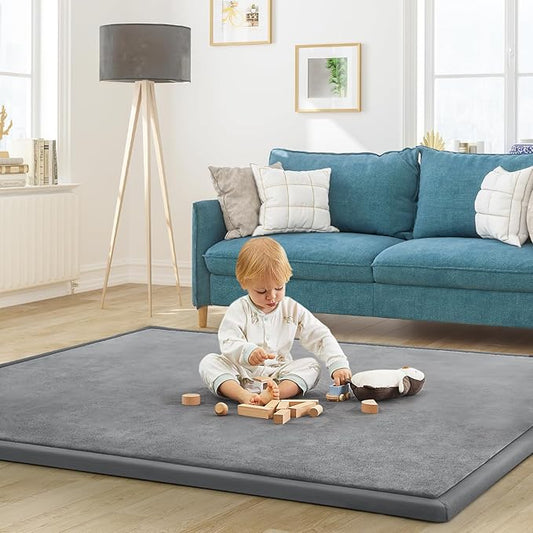 Baby Play Mat for Floor Tummy Time Mat Nursery Rug Muscle Area Rug Playroom Rug Tatami 74 * 50" Memory Foam 1.3" Thick Crawling For Babies,Toddlers, Infants, Kids,Floor(Grey)