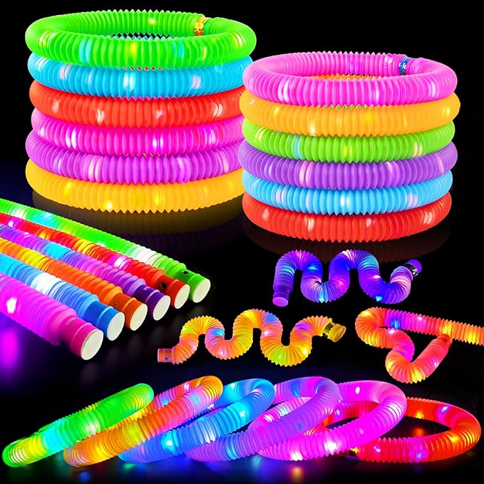 24 PCS Light Up Party Favors Supplies for Kids 4-8-12,Bulk Christmas Glow Sticks Bracelet Necklace Accessories for Toddlers,Birthday Return Gifts,Classroom Treats Goodie Bag Stuffers for Boys Girls