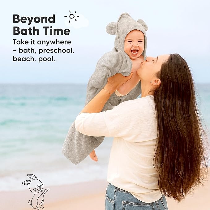 KeaBabies 2-Pack Hooded Baby Towels for Newborn - 30x30 Soft & Absorbent Viscose from Bamboo Baby Bath Towels with Hood for Infant, Toddler,Kids,Boys Girls,Newborn Bath Essentials (Steel, Petite)