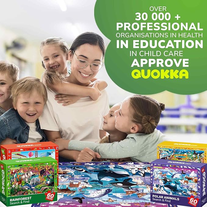 QUOKKA Puzzles for Kids Ages 4-6 - 4 x 60 Puzzles for Toddlers 5-8 - Educational Search & Find Toy for 8-10 yo for Learning Forest Polar, USA National Park Animals & City Life