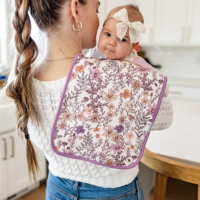 Copper Pearl Baby Burp Cloth Large 21''x10'' Size Premium Absorbent Triple Layer 3-Pack Gift Set Flora