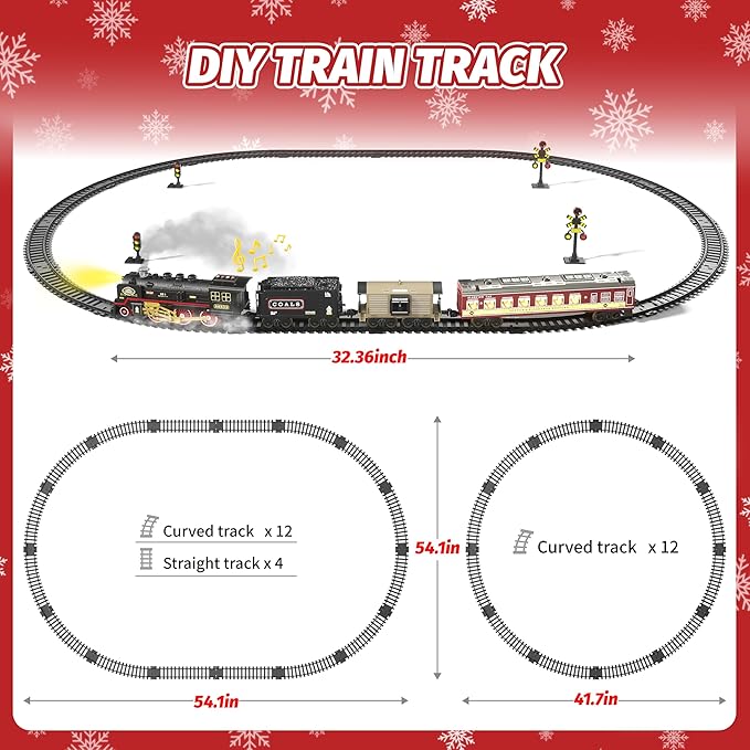 Funwee Electric Train Toy with Smokes,Lights and Sound,Train Set for Under Christmas Tree, Locomotive Train Model with Track, for 3 4 5 6 7+ Years Old Toddler Boys and Girls Birthday