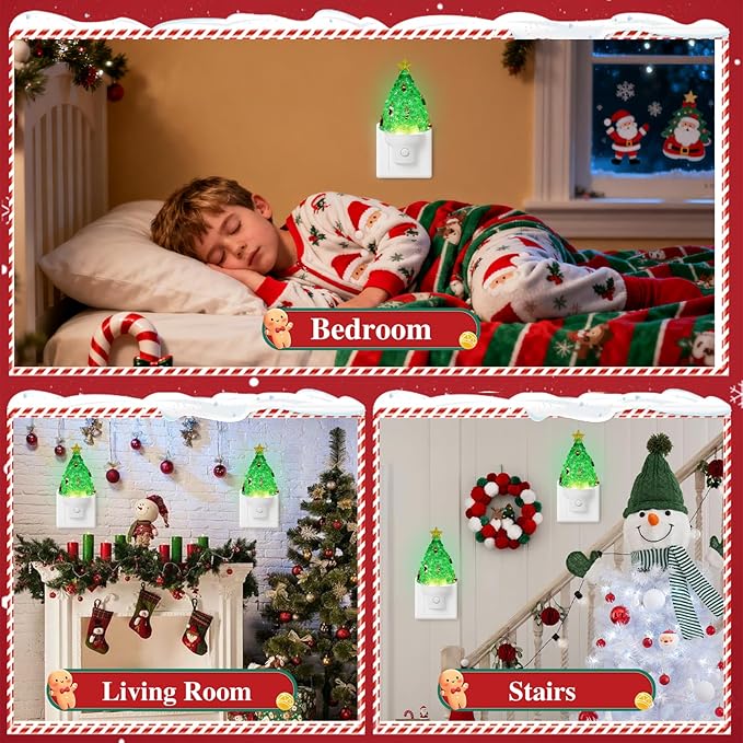 2 Pack Christmas Tree Night Light Plug into Wall Glitter Water Nightlight with USB/Outlet Options, Christmas Tree Decorative Nightlight for Bedroom Kitchen Nursery Holiday Decorations Gifts (Tree)