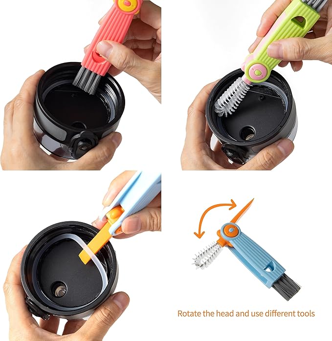 Chemimoso 3 in 1 Cup Lid Gap Cleaning Brush Set, Multifunctional Water Baby Bottle Cleaning Tools, Home Kitchen Crevice Cleaning Tools, 3Pcs