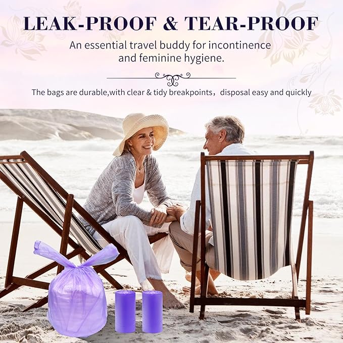 Large Adult Diaper Disposal Bags (18’’x23’’),96 Pcs, Scented, Elderly Waste Disposal, Baby Diapers Disposal Trash Bags, Sanitary Product Disposal at Home and Travel, Purple