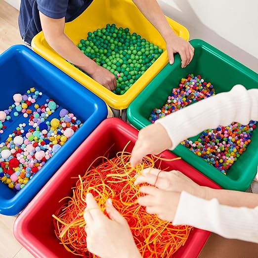 ECR4Kids 4-Station Sand and Water Adjustable Play Table, Sensory Bins, Primary