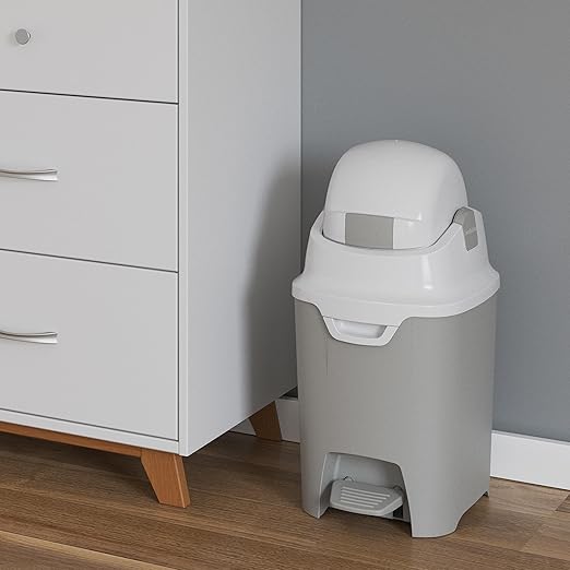 Foundations Mini Hands-Free Diaper Pail with Airtight Lid - Durable & Odorless Diaper Disposal, Large Capacity, Holds up to 30 Newborn Diapers, Refill with Any Bags - Gray