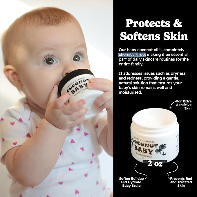 Coconut Baby Oil for Hair & Skin Care, Natural & Organic, Coconut Oil for Cradle Cap, Eczema, Infant Scalp Relief, Hair Oil for Curly Hair - Newborn Moisturizer for Sensitive Skin, Unscented - 2 fl oz