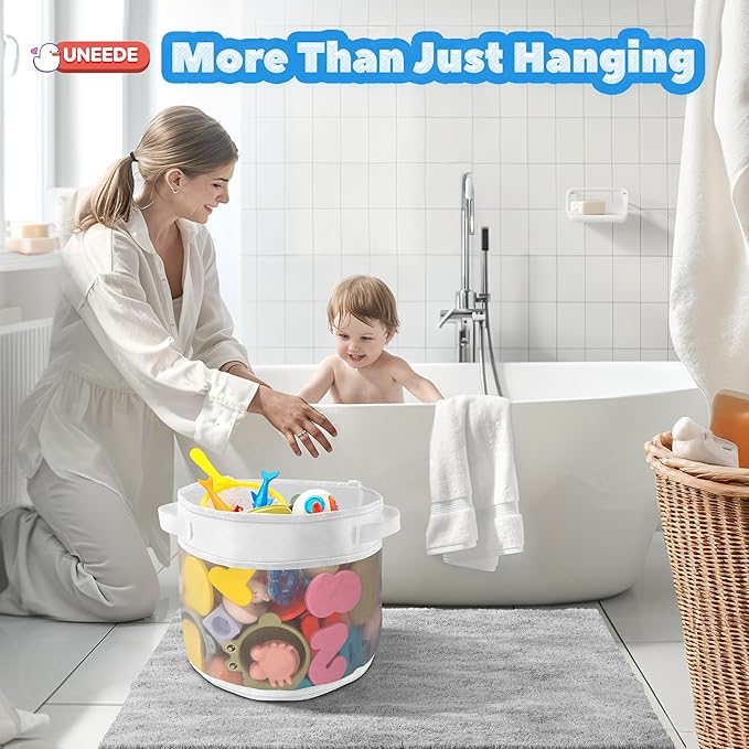 UNEEDE Bath Toy Organizer,4.15 Gallons Bathtub Toy Storage Organizer,Quick Access Bath Toy Holder For Bathtub,Baby Organizer And Storage,Quick Dry Baby Bath Toy Storage For Tub,Mesh Shower Caddy(Gray)