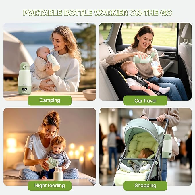 Portable Bottle Warmer for Travel, 2-Min Fast Heating Baby Bottle Warmer for Breastmilk & Formula, 17.8oz Formula Container to Go, Long Battery Life & Temp Control, Portable Milk Warmer On The Go