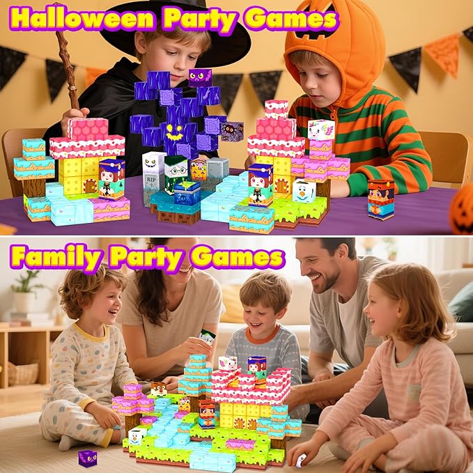 Magnetic Blocks Building Cubes, Magnetic Tiles Kids Montessori Sensory Toys & Games for 3 4 5 6 7 8 9 10 11 12 13 Year Old Boys Girls, Kids Toddler Halloween Decorations Party Favors Birthday Gifts
