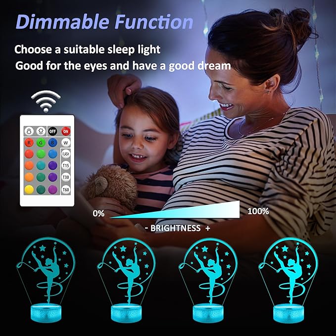 Gymnastics Stuff Gifts for Girls,Artistic Gymnastics 3D Night Light Illusion Lamp for Kids Women Friends Coach Gymnast Birthday Christmas Gifts,16 Colors Lighting with Remote