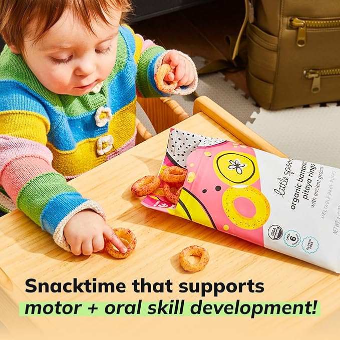 Little Spoon Banana Pitaya Meltable Baby Puffs, Organic Corn Quinoa Sorghum, No Rice, No Added Sugar Snacks, Encourages Self-Feeding, 1 Oz Bag, 4 Pack