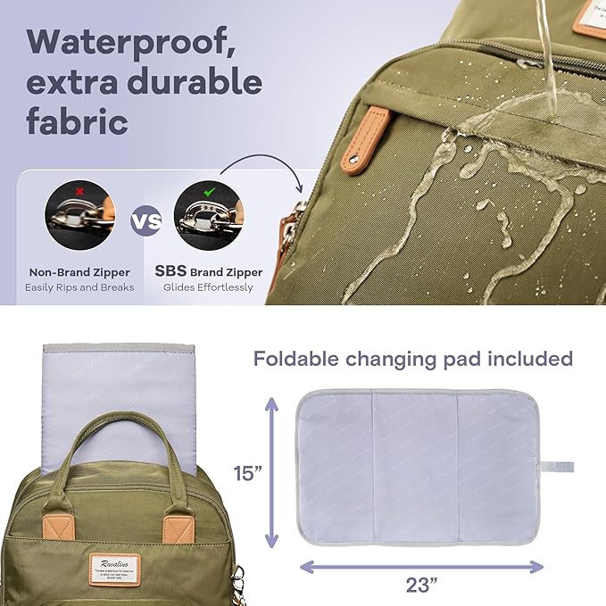 RUVALINO Diaper Bag Backpack - Multifunction Travel Back Pack Maternity Baby Changing Bags, Diaper Changing Totes, Large Capacity, Waterproof and Stylish, Baby Travel Essential, Army Green
