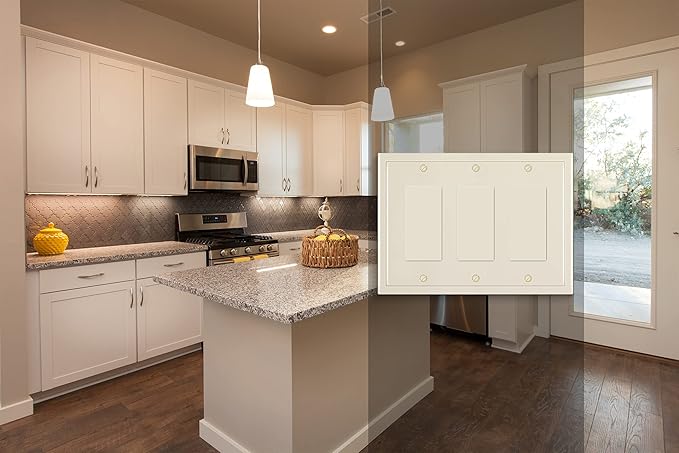 Henne Bery Modern Edge Decorative Wall Plate Switch Plate Outlet Cover, Durable Solid Zinc Alloy (Triple Decorator, Light Almond)