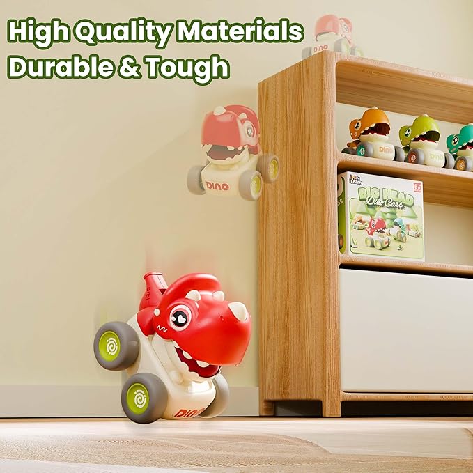 iPlay, iLearn Dinosaur Press to Go Car Toys for Toddlers 1-3, Baby Dinos Racing Cars, Infant Play Whistle Vehicle Set, Push Go Friction Car for 6-9-12-18 Month, 1-2 Years Old Boys 1st Birthday Gift