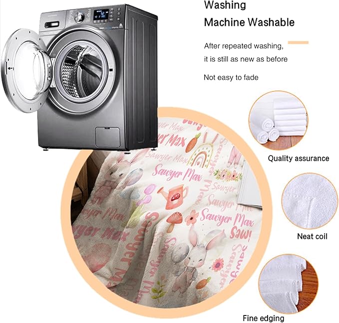 Personalized Custom Baby Blanket with Name - Bunny Swaddle Blanket for Toddlers, Infants, Kids, Newborns - Nursery Stroller Crib Decor Throw - Birthday Gift