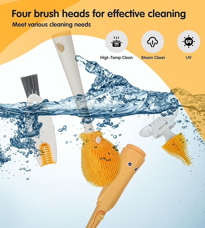 7-in-1 Bottle Cleaner Brush Kit, Long Handle Silicone Baby Bottles Cleaning Brush Set, 360° Flexible Multifunctional Water Bottle Washer for Baby Bottles, Breast Pump, Spout, Nipple & Straw