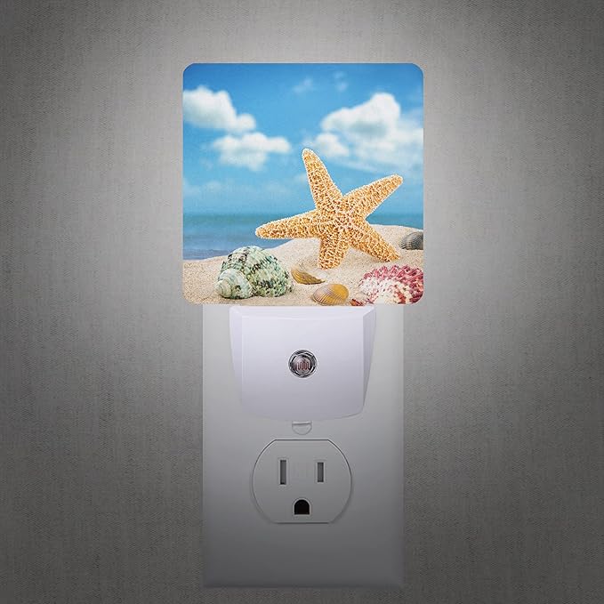 Seashells Starfishes Beach Night Light Plug-in LED Nightlights Auto Sensor Night Lamp Dusk-to-Dawn Lamp Home Decor for Nursery Children Girls Boys