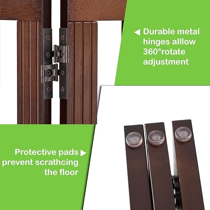 SPIRICH Wooden Freestanding Foldable Dog Gate, Pet Gate Indoor, Dog Gates for Doorways, Stairs, The House, Extra Wide Step Over Puppy Gate, 3 Panels, Brown