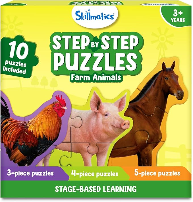 Skillmatics Step by Step Puzzles - 40 Piece Jigsaw & Toddler Puzzle, Farm Animals, Christmas Stocking Stuffers, Montessori Educational & Travel Toy for Boys & Girls, Gifts for Kids Ages 3, 4, 5 and Up