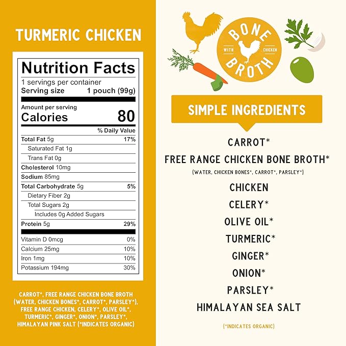 Serenity Kids Bone Broth Puree Made With Organic Veggies | Clean Label Project Purity Award Certified | 3.5 Ounce BPA-Free Pouch | Free Range Turmeric Chicken | 1 Count