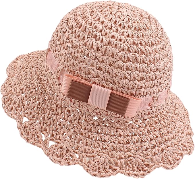 Baby Girl Straw Hat Outdoor Baby Sun Protection Hats Summer Bowknot Beach Cap for Infant Toddler Girls