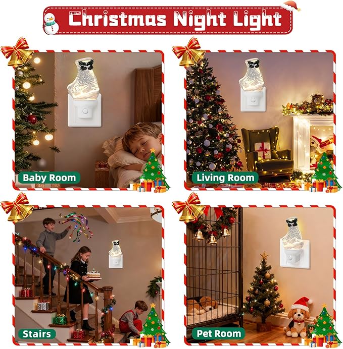 Christmas Night Light Plug into Wall Swirling Glitter USB Portable Christmas Decorative Night Light Decoration for Kids Adults Bedroom Kitchen Living Room Holiday Decor (Ski Boots)