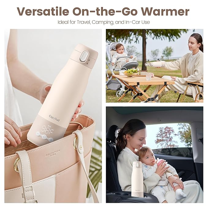 Portable Bottle Warmer for Travel, 12 Oz Milk Warmer for Breastmilk Formula Water, 3 Mins Fast Heating, Long Battery Life, 5 Levels Smart Temp Control, Ideal for Night Feeding, Travel, Car