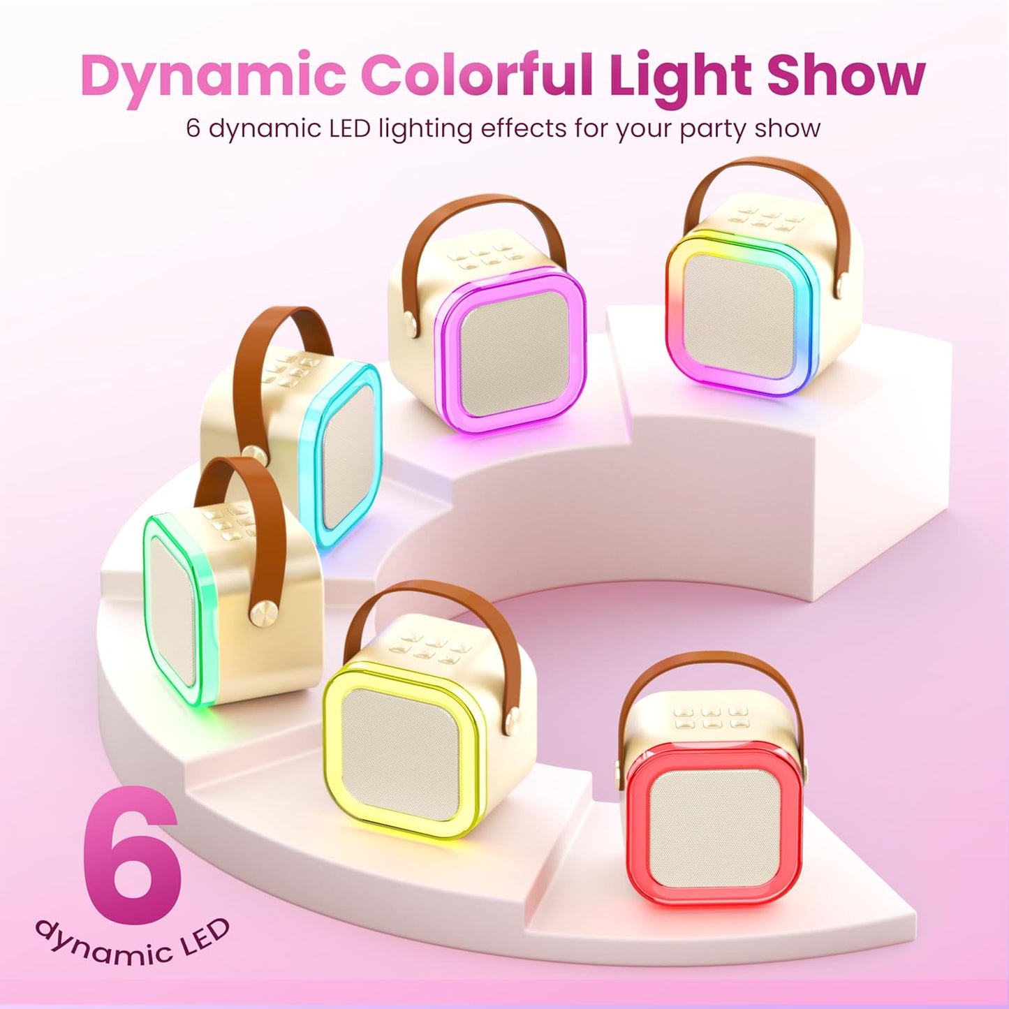 Karaoke Machine for Kids Adults, Portable Bluetooth Mini Karaoke Microphone Singing Speaker Karaoke Player with 2 Wireless Mic, for All Smartphones,Birthday, Family,Home Party (Gold)