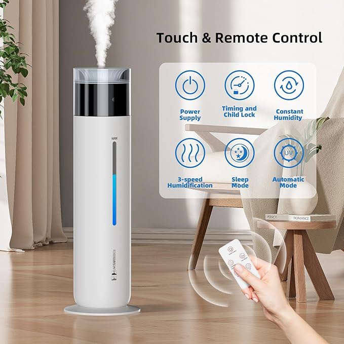 10L/2.6Gal Smart Humidifiers for Bedroom Large Room up to 600ft², 100H Runtime Cool Mist Top Fill, Ultra Quiet 30dB, Auto Control, Essential Oil Tray, Perfect for Bedroom, Office, Baby, White