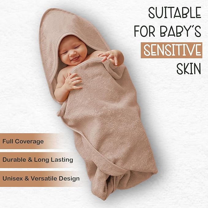 Organic Cotton Plush Woven Hooded Baby Towels, 31x31 Inches, Plush Bath Towels with Hood for Newborns and Kids, Girls & Boys (Blush, 31.4" L x 31.4" W)