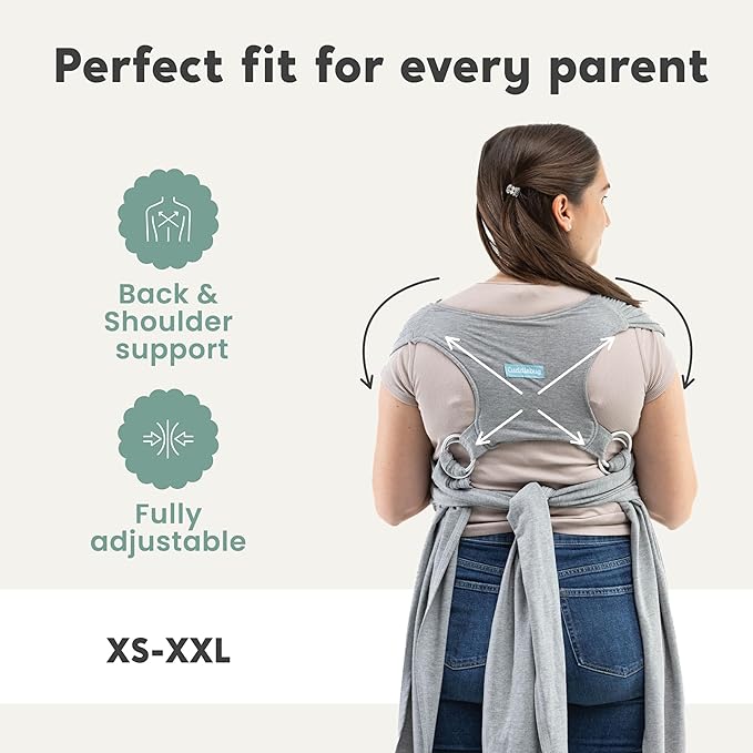 CuddleCarry™ Pre-Wrapped Baby Ring Sling by CuddleBug - Adjustable, Lightweight Baby Carrier Wrap - Ergonomic Front Carry for Newborn to Toddler (0-36m, 8-35 lbs) - Gray