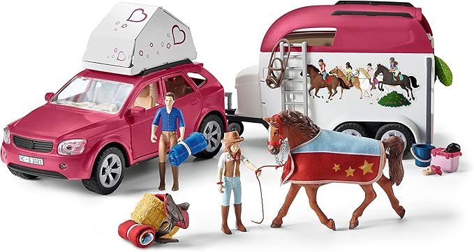 Schleich Horse Car and Trailer Toys - Multi Piece SUV & Trailer Playset, with Horse Figurine, Rider Action Figure, and Pony Accessories, for Girls and Boys Ages 5 and Above