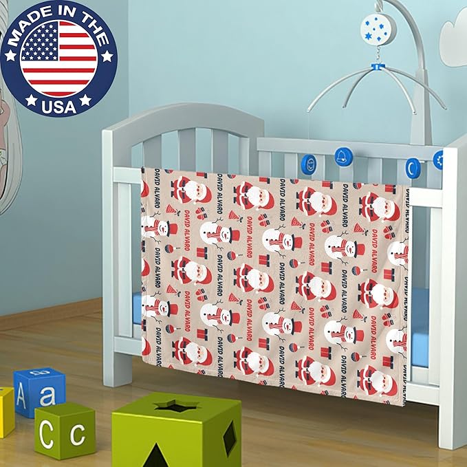 Ship Next Day - Custom Christmas Baby Blanket with Name | Multiple Styles Optional, Personalized Flannel Toddler Blanket, Christmas Swaddle for Boys & Girls, Xmas Decor Throw