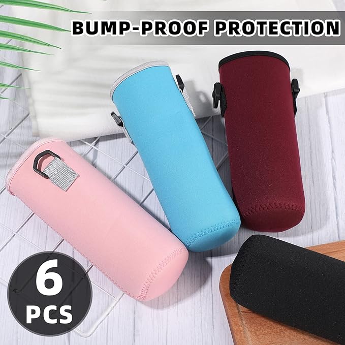 Rtteri 6 Pcs Neoprene Water Bottle Carrier Bag with Adjustable Shoulder Strap 32oz Insulator Water Bottle Cover Holder Cooler Sleeve for Stainless Steel/glass/plastic (Cute)