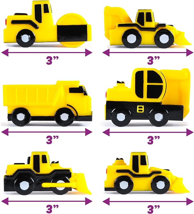 Tub Works® Construction™ Trucks Mold Free Bath Toys, 6 Pack | Sealed, No Hole Bath Toys Design Keeps Moisture Out | Soft, Squeezable & Float on Water | Baby & Toddler Bathtub Toys | Baby Pool Play