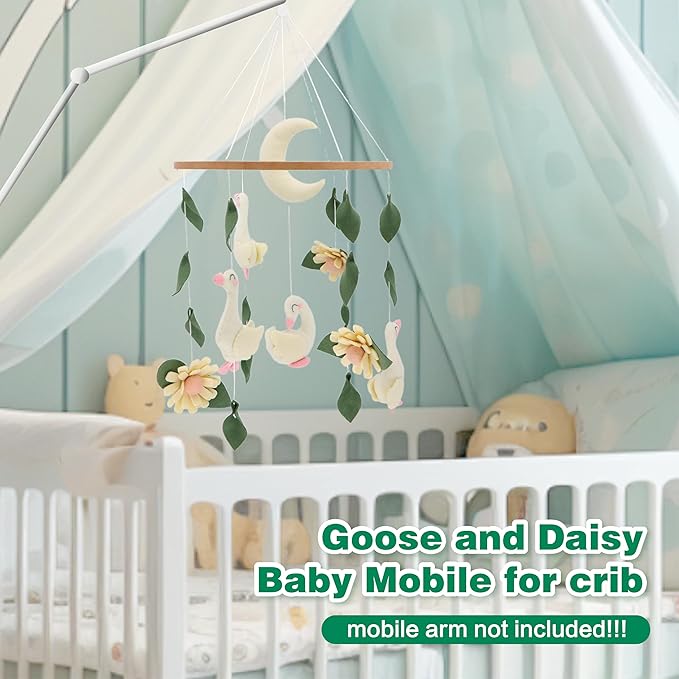 Goose Mobile for Crib Handmade Felt Nursery Decor Crib Mobile Goose for Bassinet Baby Shower Newborn Baby Gift (Goose)