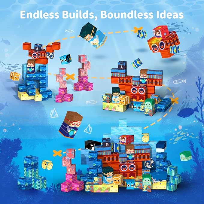 Magnetic Building Blocks for Kids - 154Pcs Magnetic Cubes STEM Montessori Sensory Toys Set Creative Gift for Boys Girls Ages 3 4 5 6 7 8 9 10+