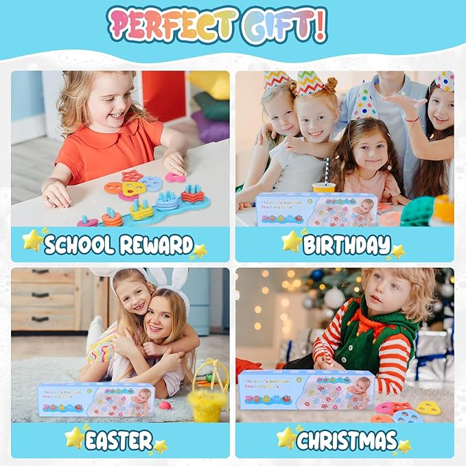 Baby Bath Toys, Mold Free Silcone Shape Sorting & Stacking Bath Toy Set with 20 Textured Floating Pieces, No Hole Design, Silicone Color & Shape Sorter for Toddler Early Learning Bathtub Fun