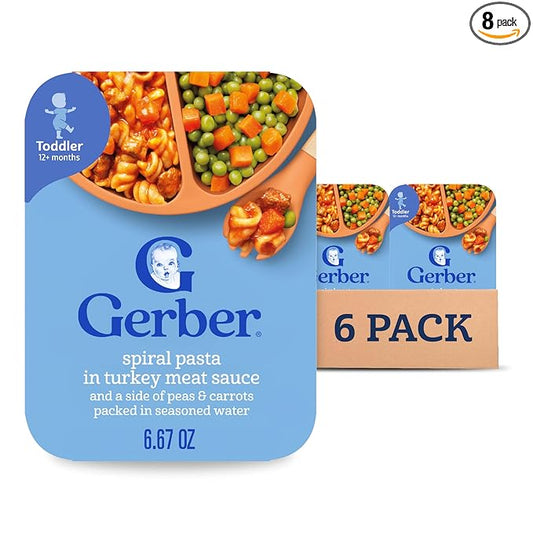 Gerber Mealtime for Toddler Spiral Pasta in Turkey Meat Sauce with Side of Green & Yellow Beans, 6.67 Ounce (Pack of 8)