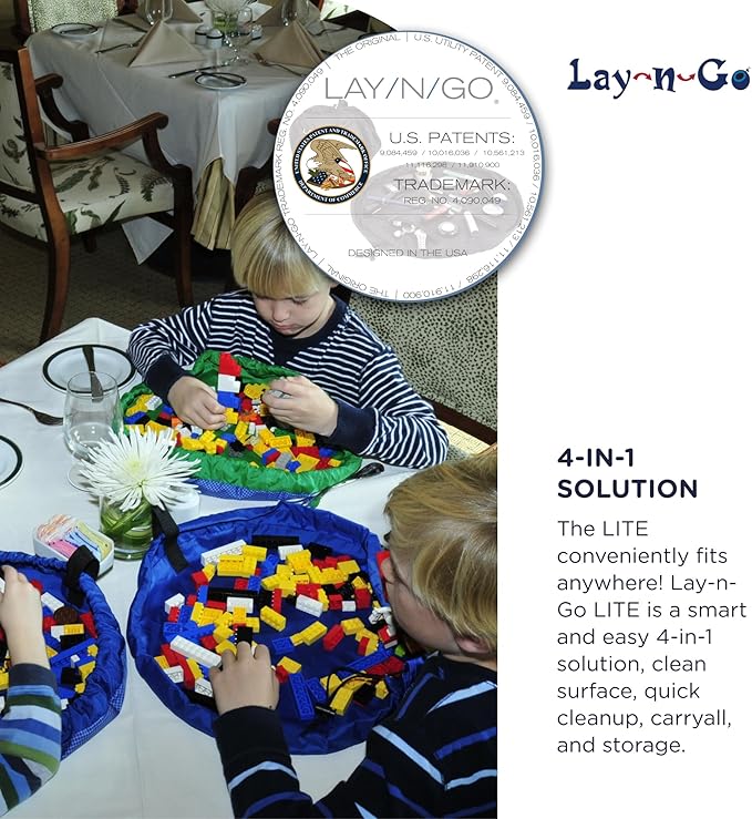 Lay-n-Go 2-in-1 Small Portable Drawstring Toys Storage Organizer and Play Mat for Room and Travel, Made for Kids and Toddlers with a Durable Patented Design