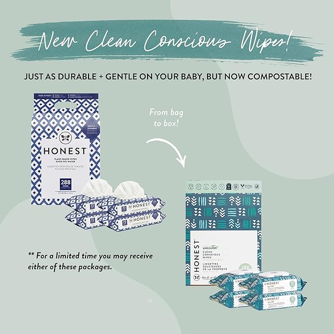 The Honest Company Clean Conscious Multi-Use Wipes Hypoallergenic and Unscented for Sensitive Baby Skin Over 99% Water Compostable Plant Based Baby Wipes Balance Blues 288 Count