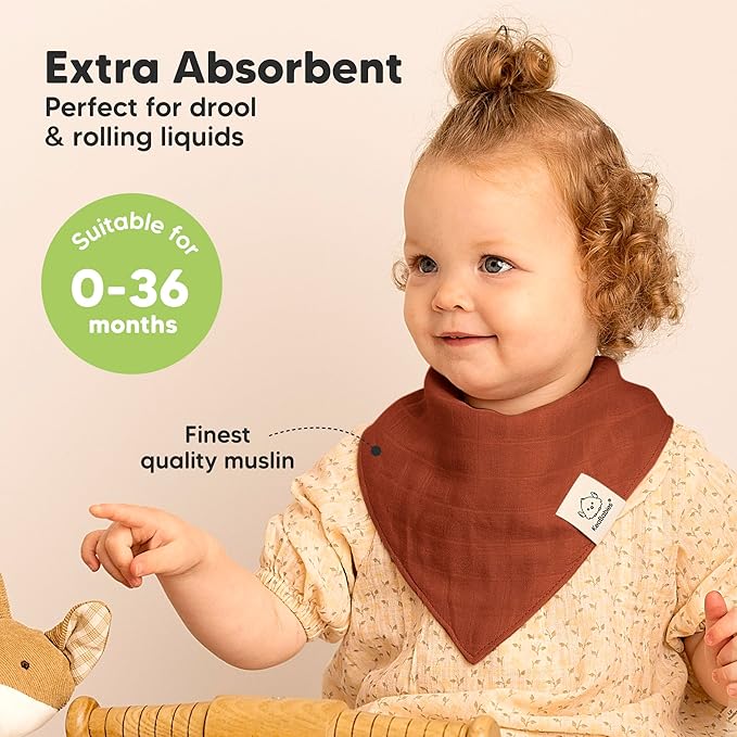 8-Pack Muslin Baby Bibs for Boys, Girls - Muslin Bandana Drool Bibs for Baby Girl & Boy, Drooling Newborn, Teething Toddler, Infant 0-36 Months, 100% Cotton Extra Absorbent & Soft (Sahara)