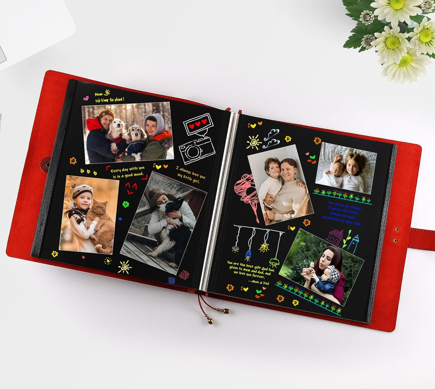 Leather photo Album Self Adhesive Pages, Handamde Leather Scrapbook Photo Album, Wedding Family Album, Holds 3x5, 4x6, 5x7, 6x8, 8x10 Photos - Wine